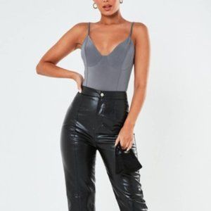 NWT Missguided Soft Touch Slinky Seamless Strappy Bodysuit in Charcoal | US 2